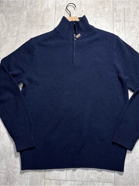 J. Crew Navy Quarter-Zip Rib Mock Neck Sweater lambswool size M